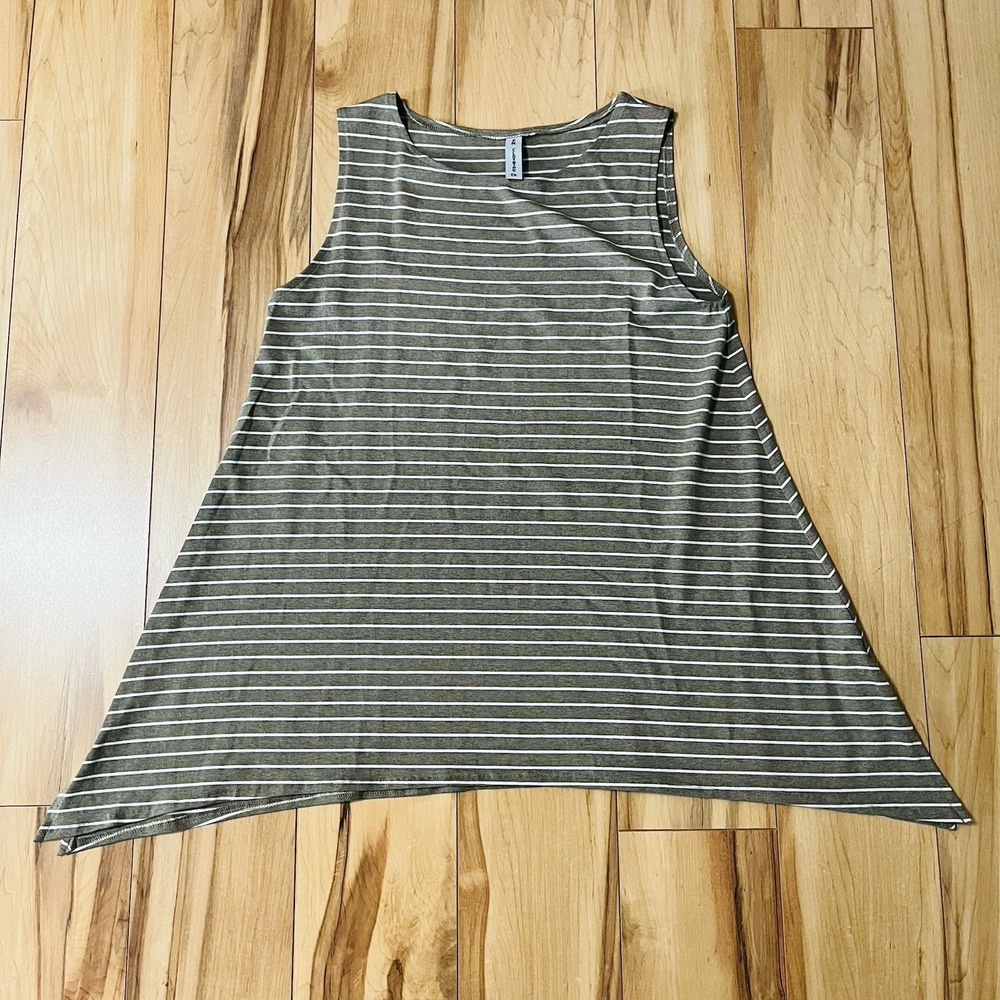 FH Clothing Co Womens Tank Top Sz S Lagenlook Cottagecore USA Tan & White Stripe